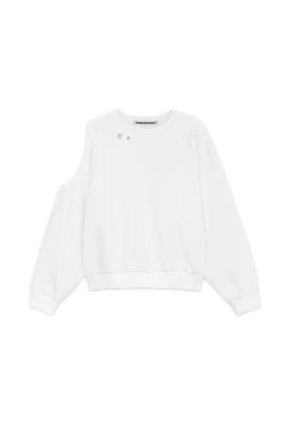 ONE SHOULDER SWEATSHIRT, WHITE