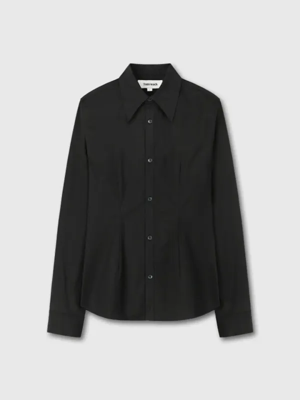 ELASTICATED COTTON SLIM-FIT SHIRT_ BLACK