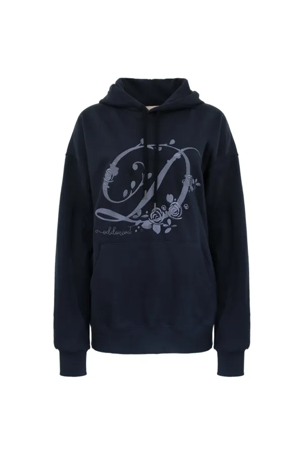 BLOSSOMING ROSE LOGO HOODIE NAVY