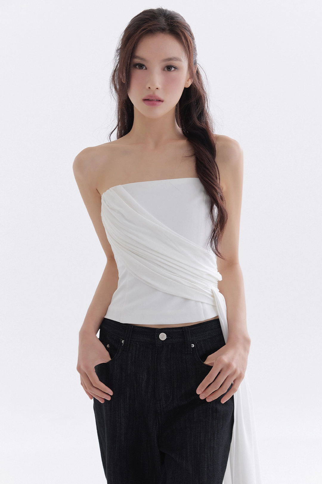 더티스 Muse Chiffon Drape Top (Ivory) 상품 이미지 2