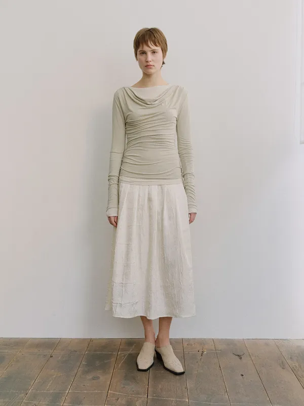 TIS WRINKLE TUCK FLARE SKIRT_IVORY
