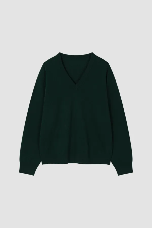 CLASSIC V-NECK KNIT_DARK GREEN