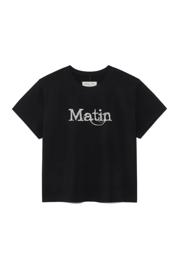 STITCH PRINTING DETAIL CROP TOP IN BLACK