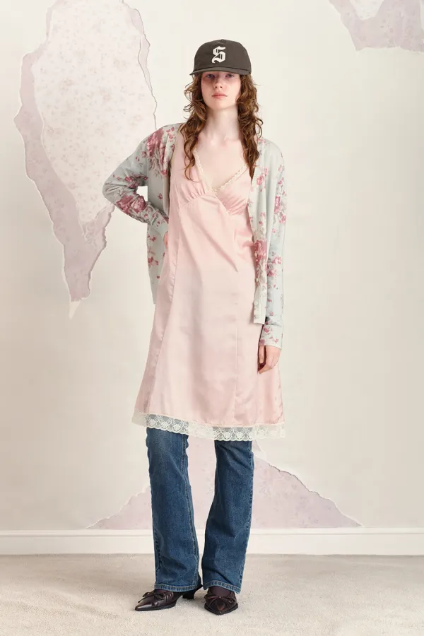 SILKY LACE SLIP DRESS, PINK