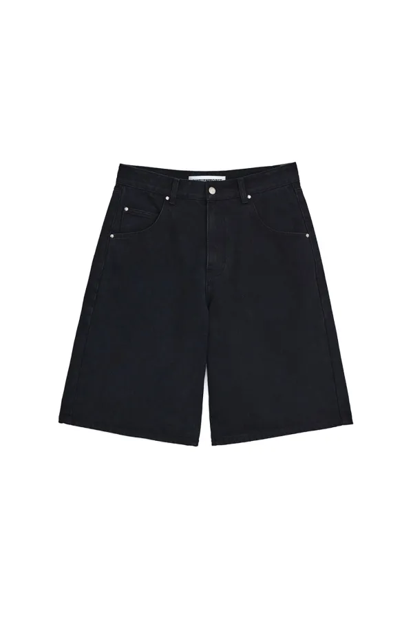 BURMUDA WIDE DENIM PANTS, BLACK