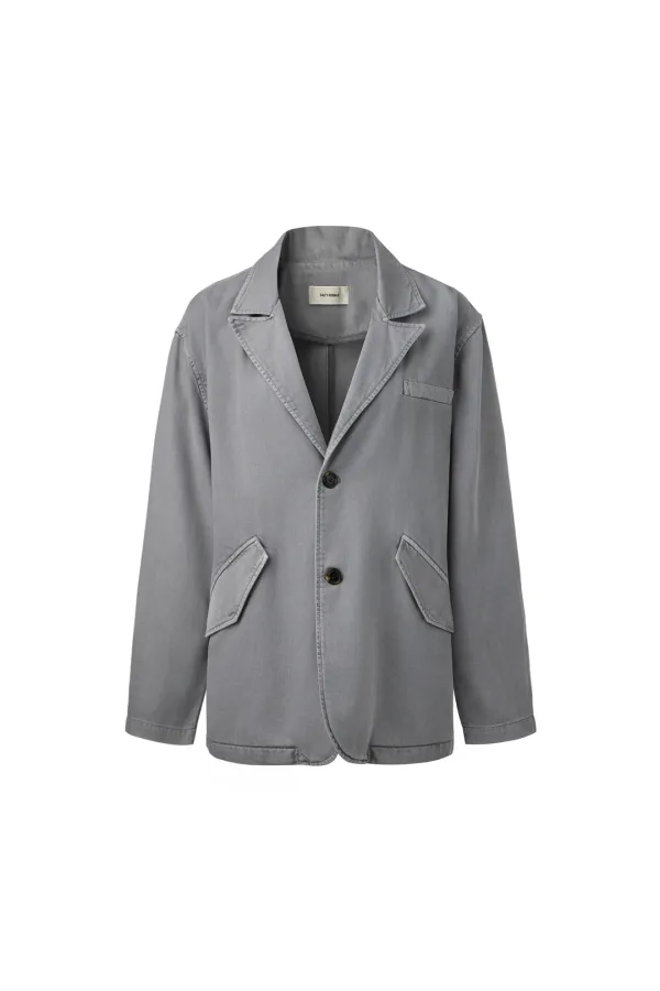 GARMENT-DYED SOFT DENIM BELTED JACKET [GREY]