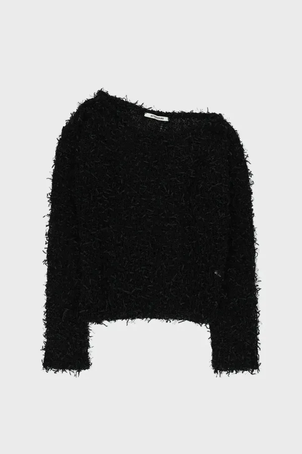 HAIRY ONE SHOULDER KNIT TOP (BLACK)
