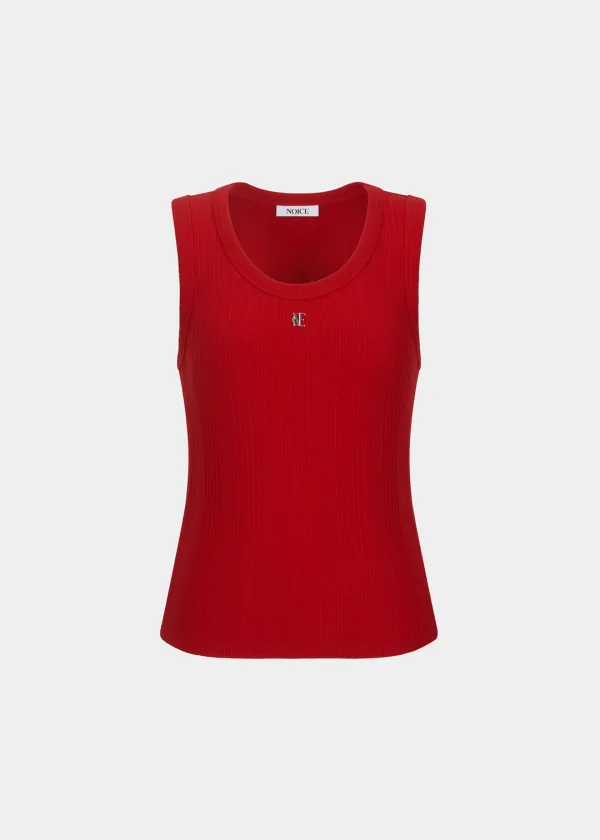 W LOGO RIBBED SLEEVELESS TOP - RED