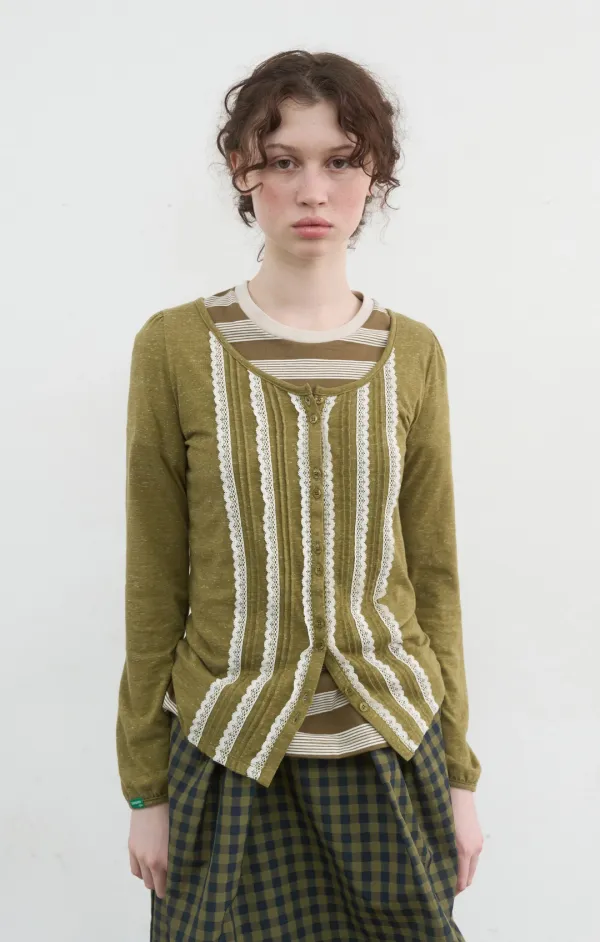 408. Pintuck Lace Cardigan_Olive