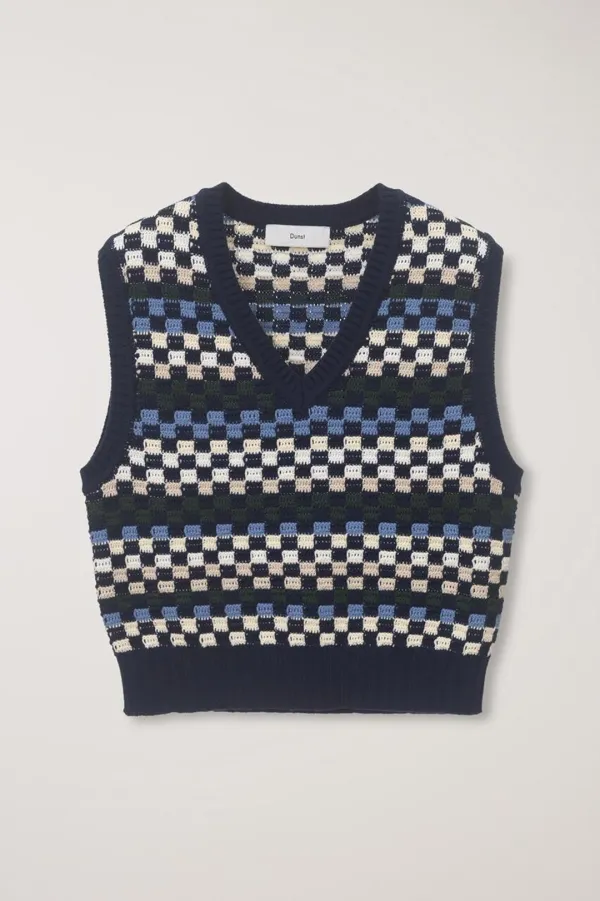 UNISEX CRAFTED V-NECK KNIT VEST NAVY_UDSW5A109N2