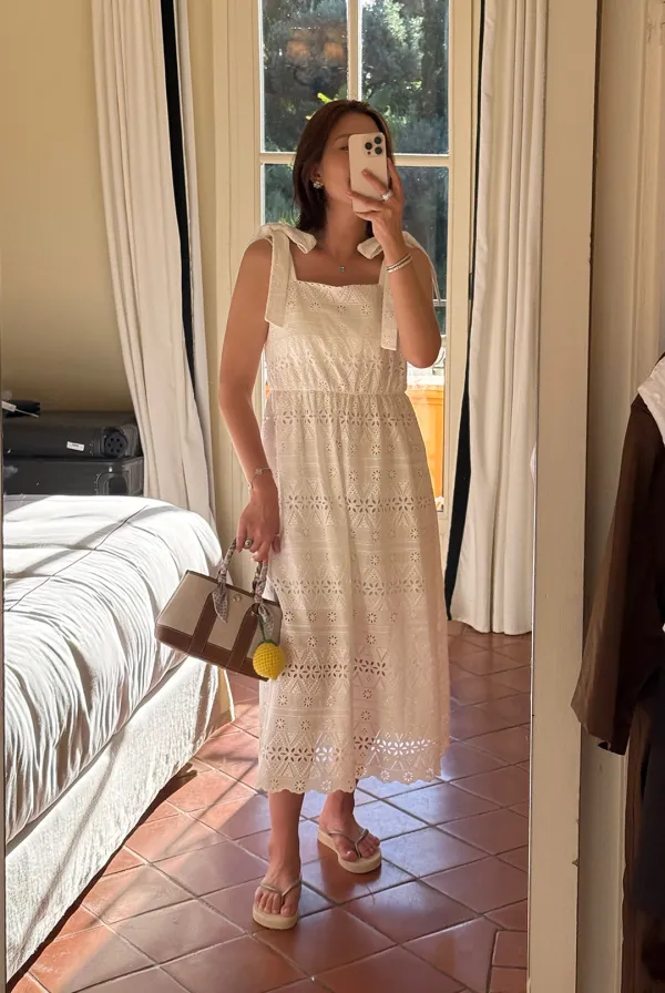 Lina Straps Lace Dress (White)