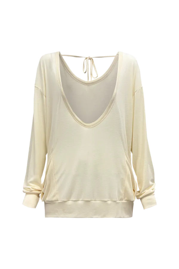 LOOSE DEEP-NECK LONG SLEEVE (CREAM)