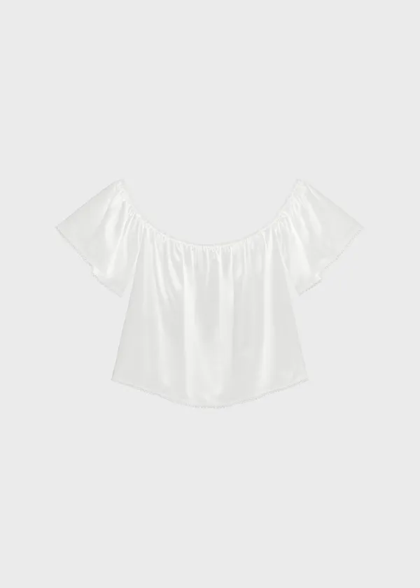 Silk Veil Off Shoulder Top Pearl