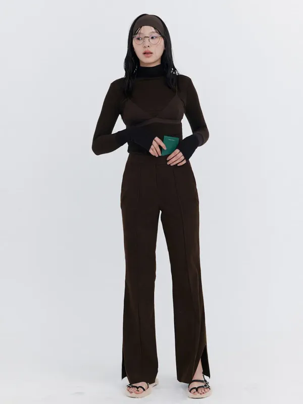 Corduroy semi-Bootcut Pants_Brown