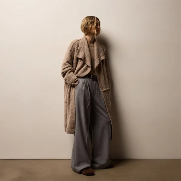 Boucle Blend Cashmere Coat - Soft Beige