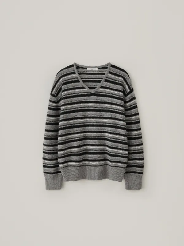 Oscar Stripe V-Neck Knit - Black