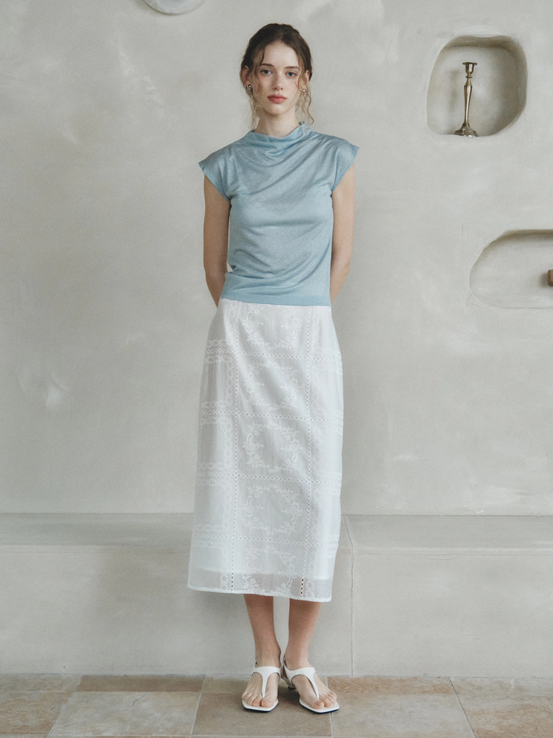 르니나 OSCAR embroidery H-line long skirt_ivory 상품 이미지 2