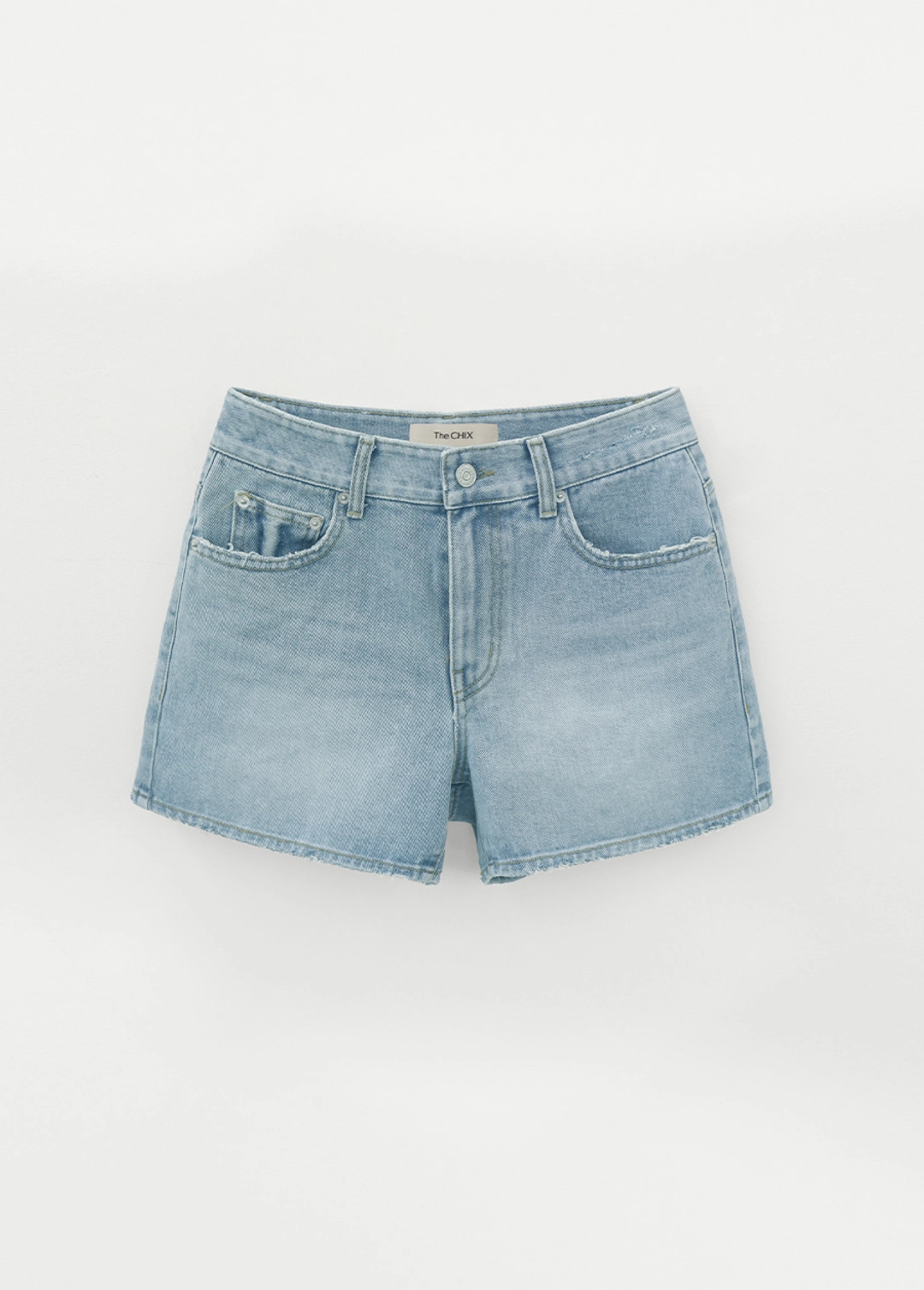 칙스라벨 CHIXLABEL H 아크 데미지 데님 쇼츠 - Light Blue 상품 이미지 1