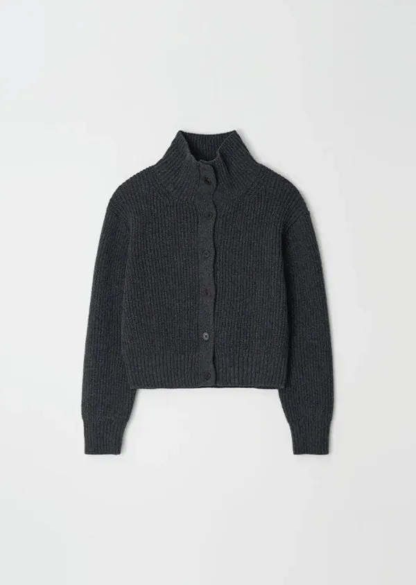 wool high-neck knit cardigan-charcoal