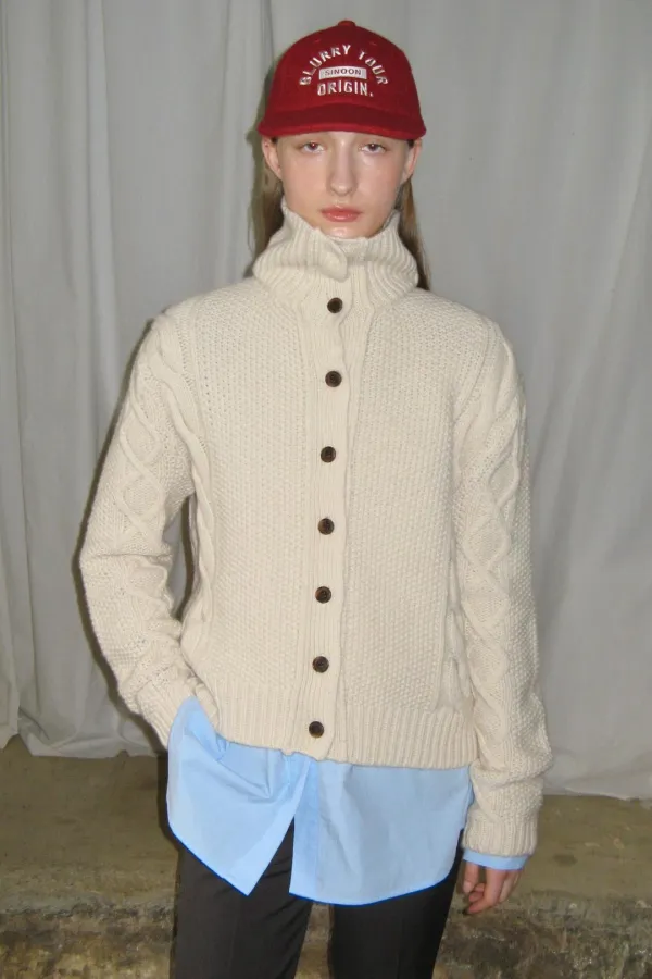 Cable Collar Cardigan (Ivory)