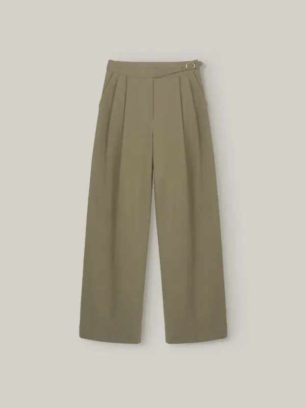 Central Buckle Wide Pants - Dark Beige