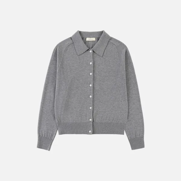 SIKN2183 배색 카라 니트 가디건_Melange gray