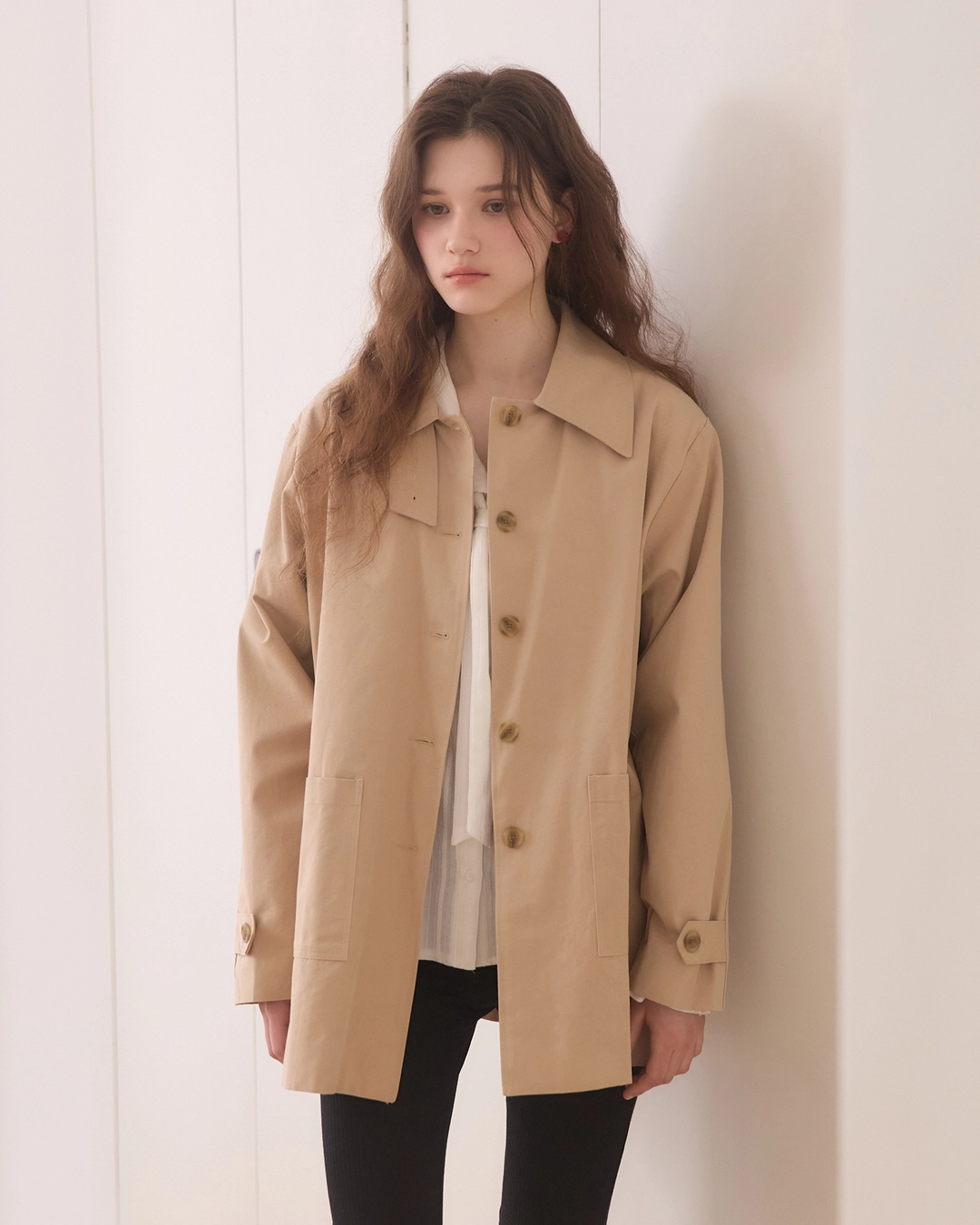 어다울 Sand minimal half trench coat - beige 상품 이미지 1