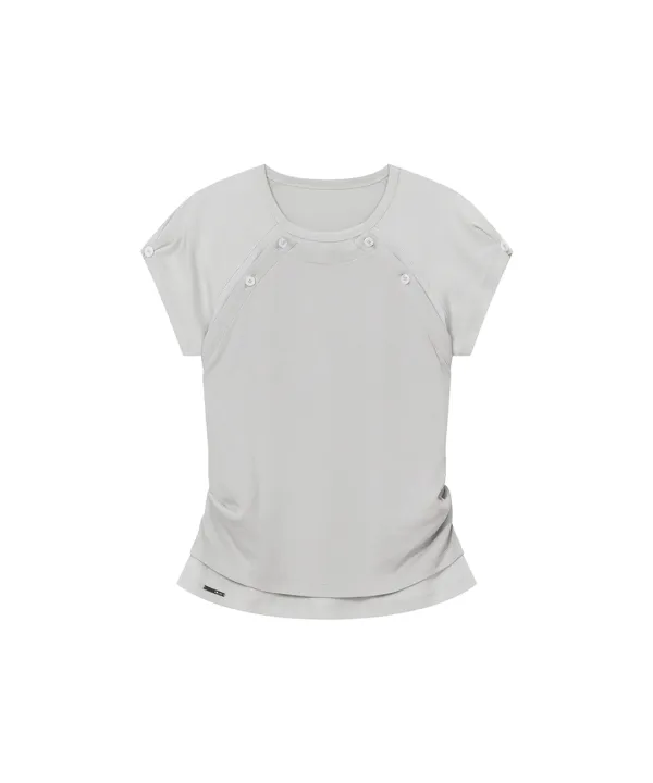 [Hannah X Misekiseoul] Hannah button layered short sleeve GRAY