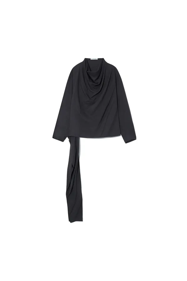 SILKY WRAP DRAPED BLOUSE [GREY] [예약배송 09/30]