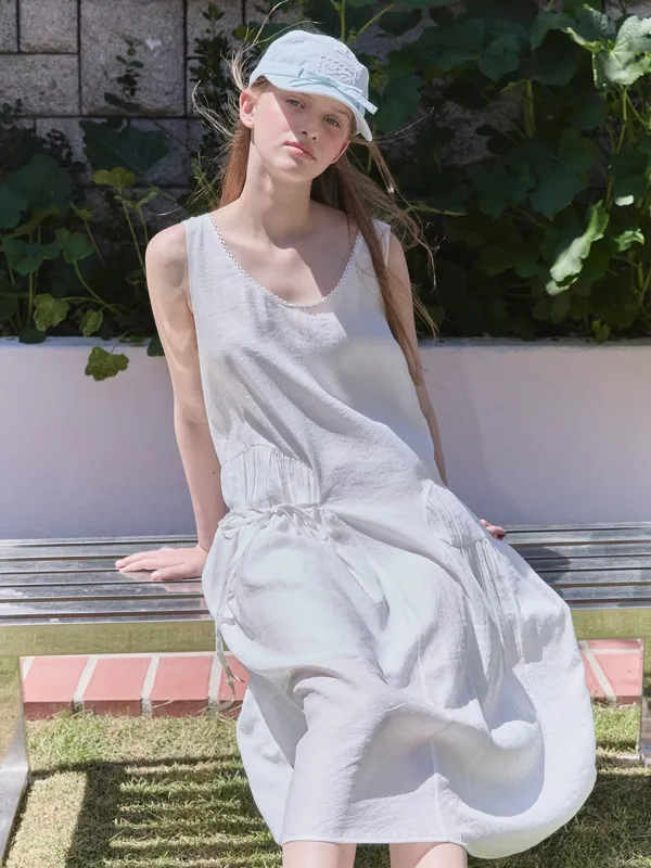LACE UNBALANCE SHIRRING ONE PIECE (IVORY)