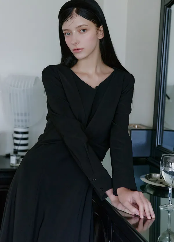 [44-120]  [CEREMONY] Avenelle Twist Jacket Layered Dress  아베넬 트위스트 자켓 레이어드 드레스 (가을-봄-격식룩-하객룩-데이트룩-출근룩-오피스룩-2부드레스-브라이덜샤워-상견례룩-롱드레스-플레어-자체제작)