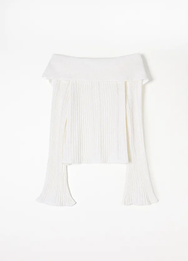 2ND Alpaca Frill Off-Shoulder Knit(Ivory)