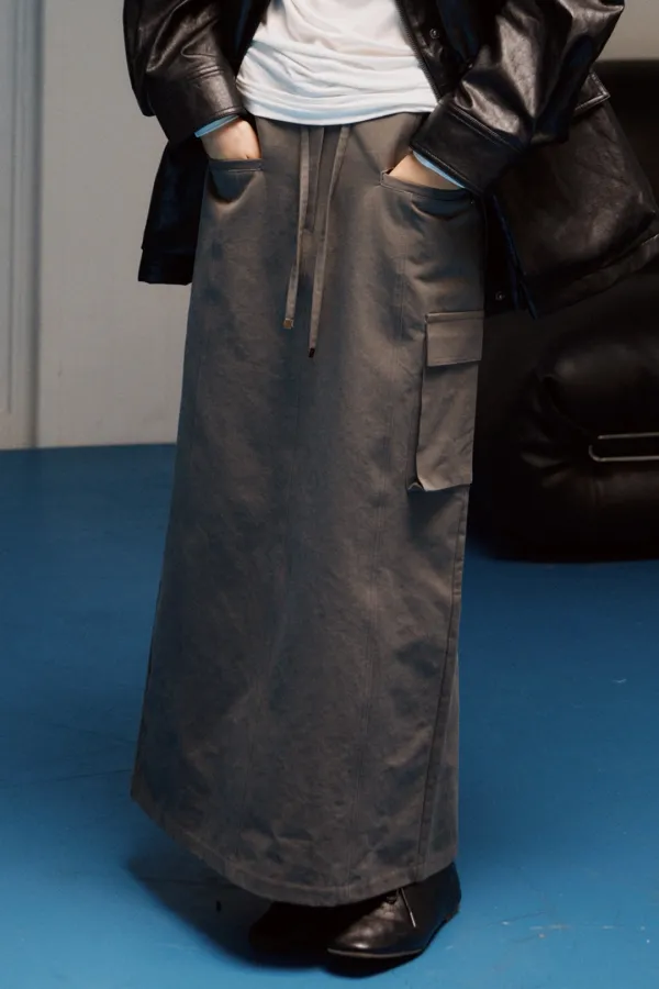 SK015 Urban Flap Long Skirt (Dark Grey)