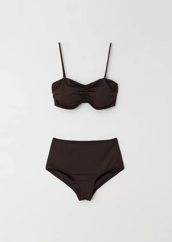 shirring swim set-brown