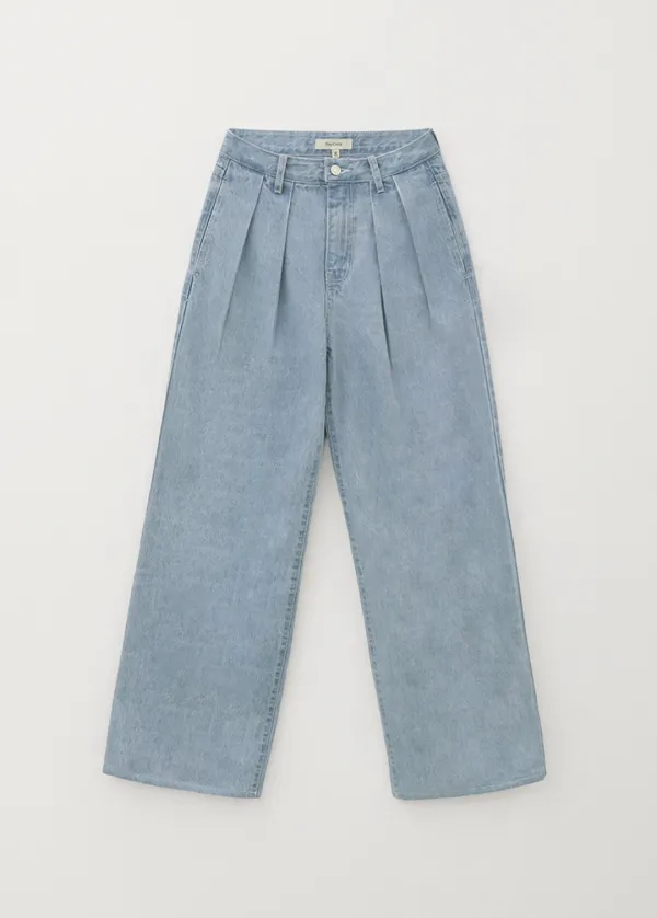 CHIXLABEL H 26SS 로그 투턱 와이드 데님 - Light Blue