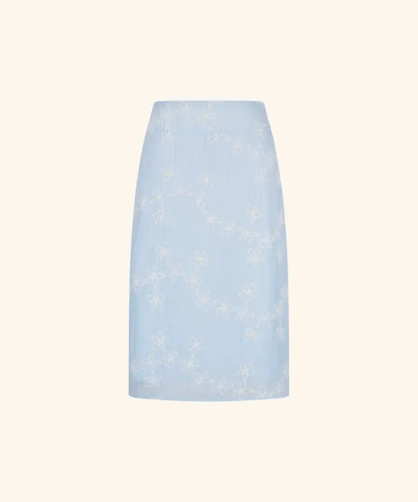 Frayed Rose Midi Skirt (Sky Blue)