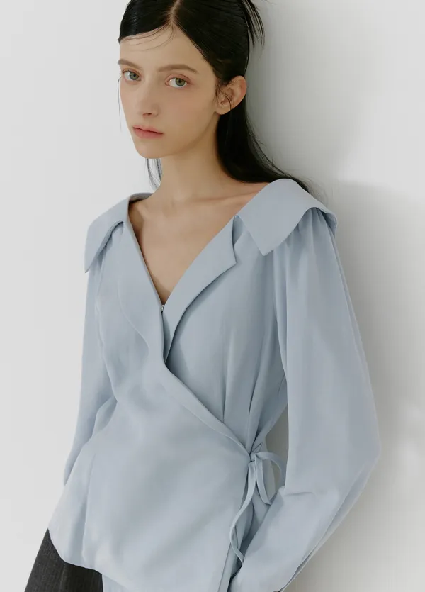 [44-120]  Vire Wrap Blouse-long.ver  비르 랩 블라우스-long.ver (가을-봄-하객룩-출근룩-오피스룩-격식룩-데이트룩-하객블라우스-긴팔블라우스-여리핏-여리블라우스-빅카라-체형커버-자체제작)