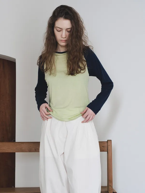 [RE STOCK] Two tone Raglan Top - Green/Navy