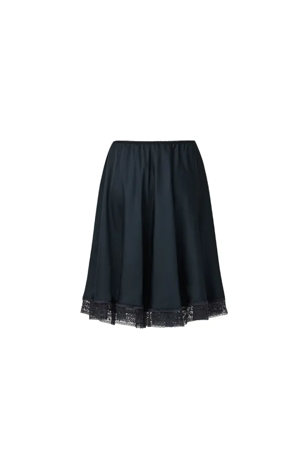 LACE SATIN FLARED SKIRT [NAVY]