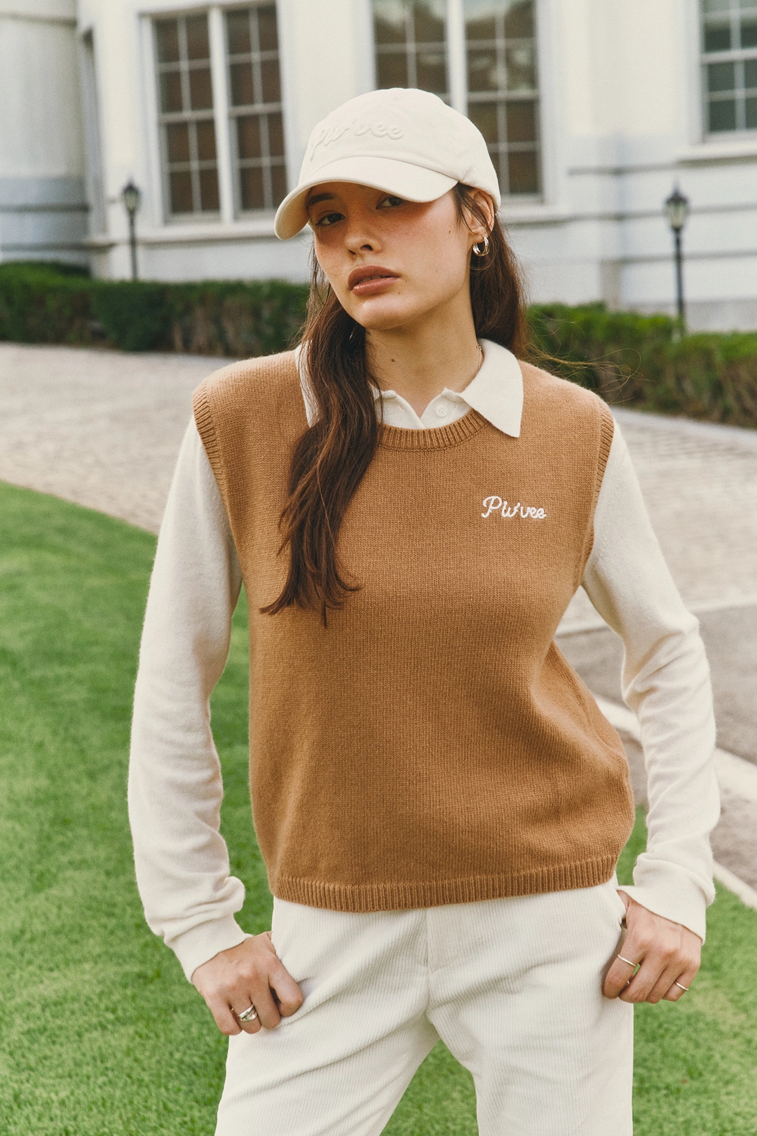 피브비 Giant Smiley Knit PK Shirt (milk tea beige) 상품 이미지 2
