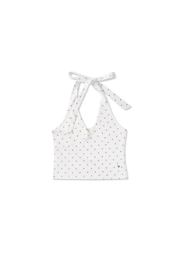 Dot halter neck top_ivory