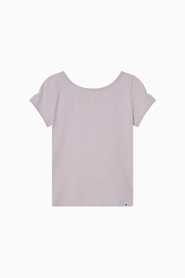 BACK BUTTON SHIRRING T-SHIRT, LAVENDER