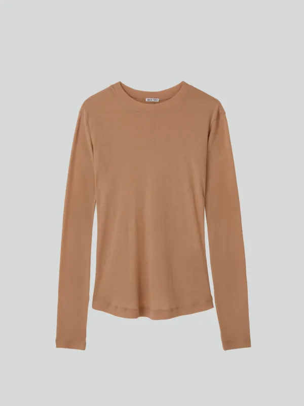 SLIM FIT WOOL JERSEY T-SHIRT (BEIGE)
