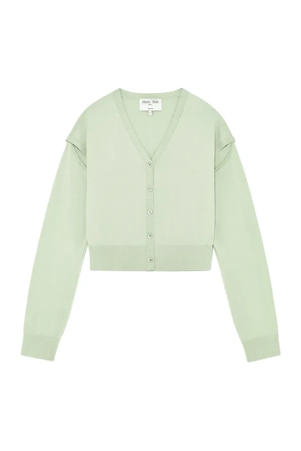 SLIT DETAIL BUTTON CARDIGAN IN MINT