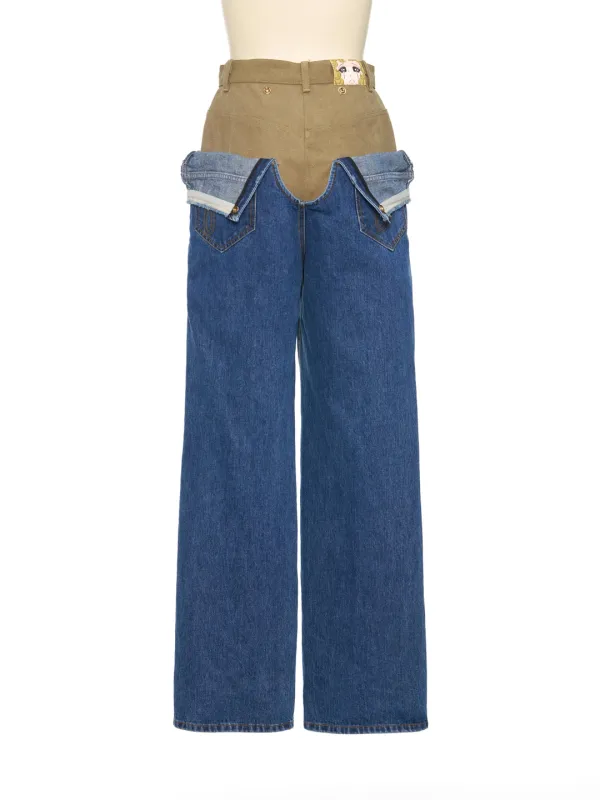 FW25 BLUE BLOOMING LAYER BROWN MIXED JEANS