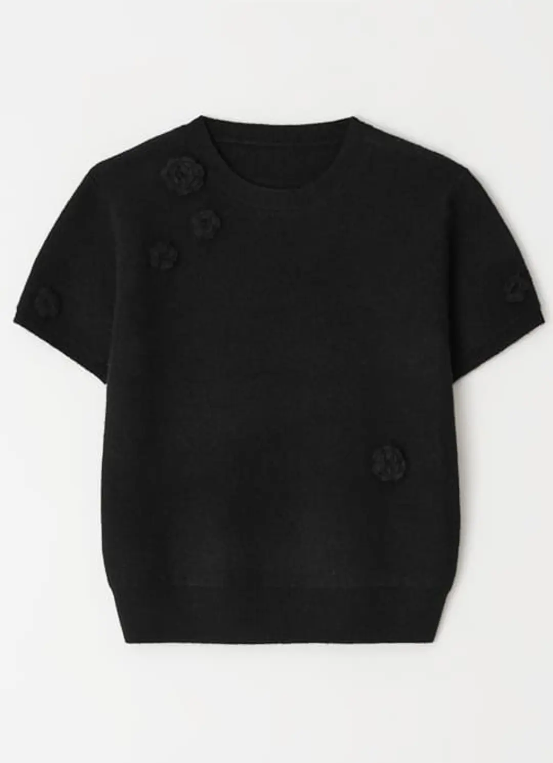 론론 HANDMADE FLOWER SHORT SLEEVE KNIT BLACK 상품 이미지 1