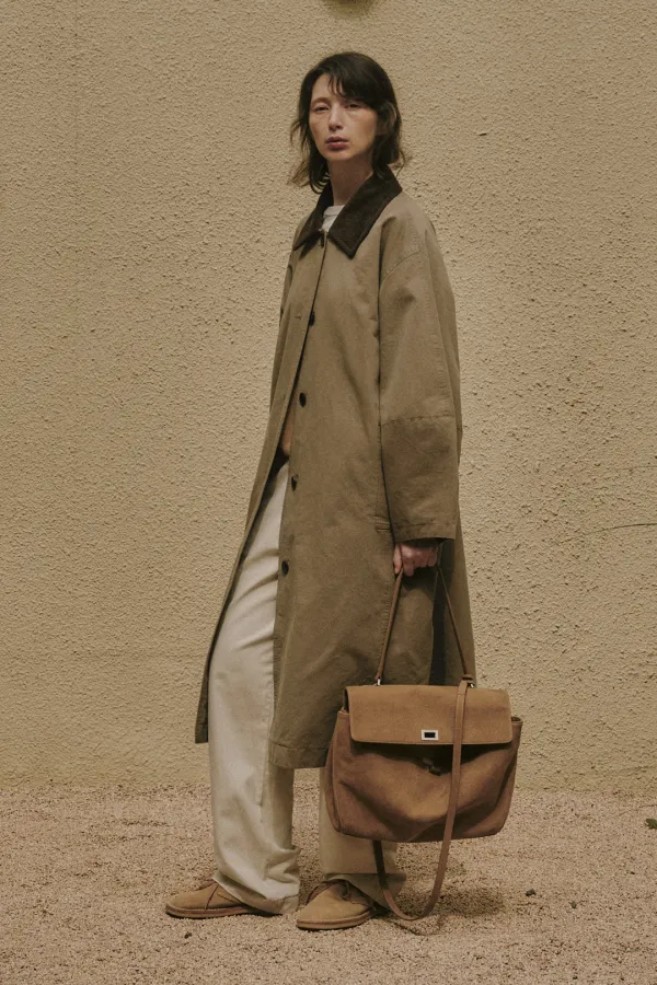 LEVOIS CORDUROY COLLAR TRENCH COAT_KHAKI