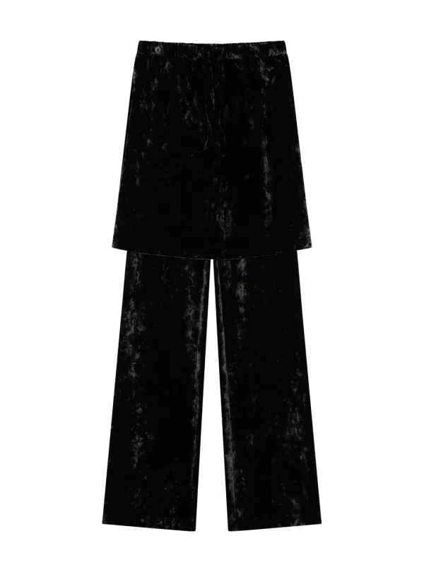 LAYERED VELVET SKIRT PANTS (BLACK)
