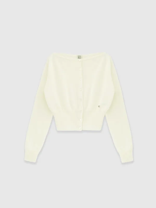 Soft Wool Boatneck Cardigan (Ivory)