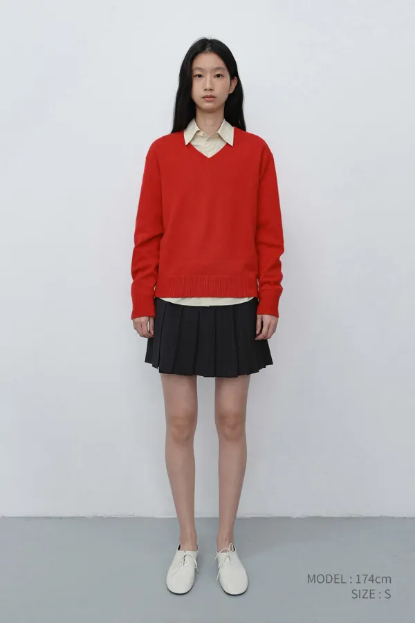 UNISEX CASHMERE V-NECK SWEATER RED_UDSW6C111R2